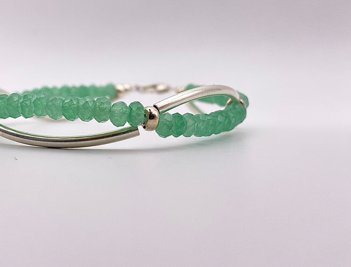 Bracelet Aventurine perles facettes+tubes argent 925