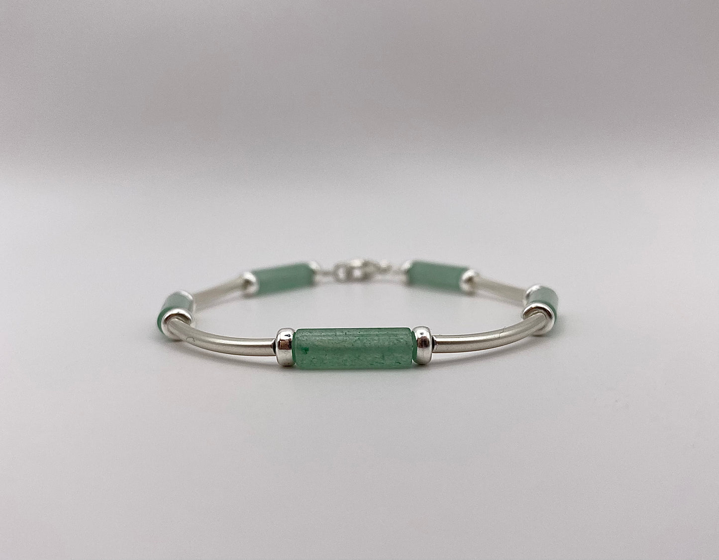 Bracelet aventurine tube + tubes argent 925