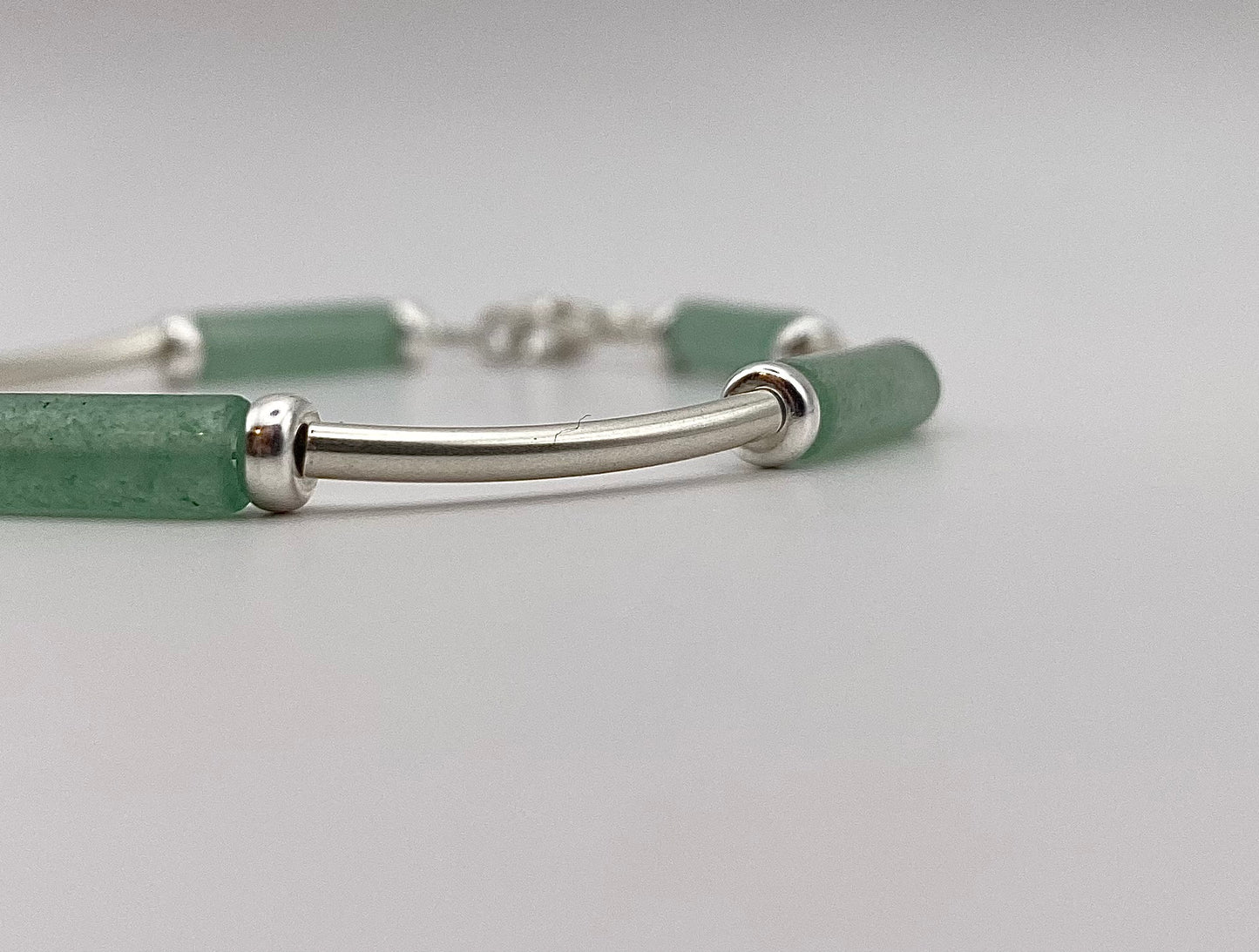 Bracelet aventurine tube + tubes argent 925