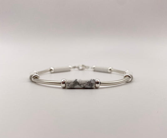 Bracelet Howlite tube + tubes argent 925