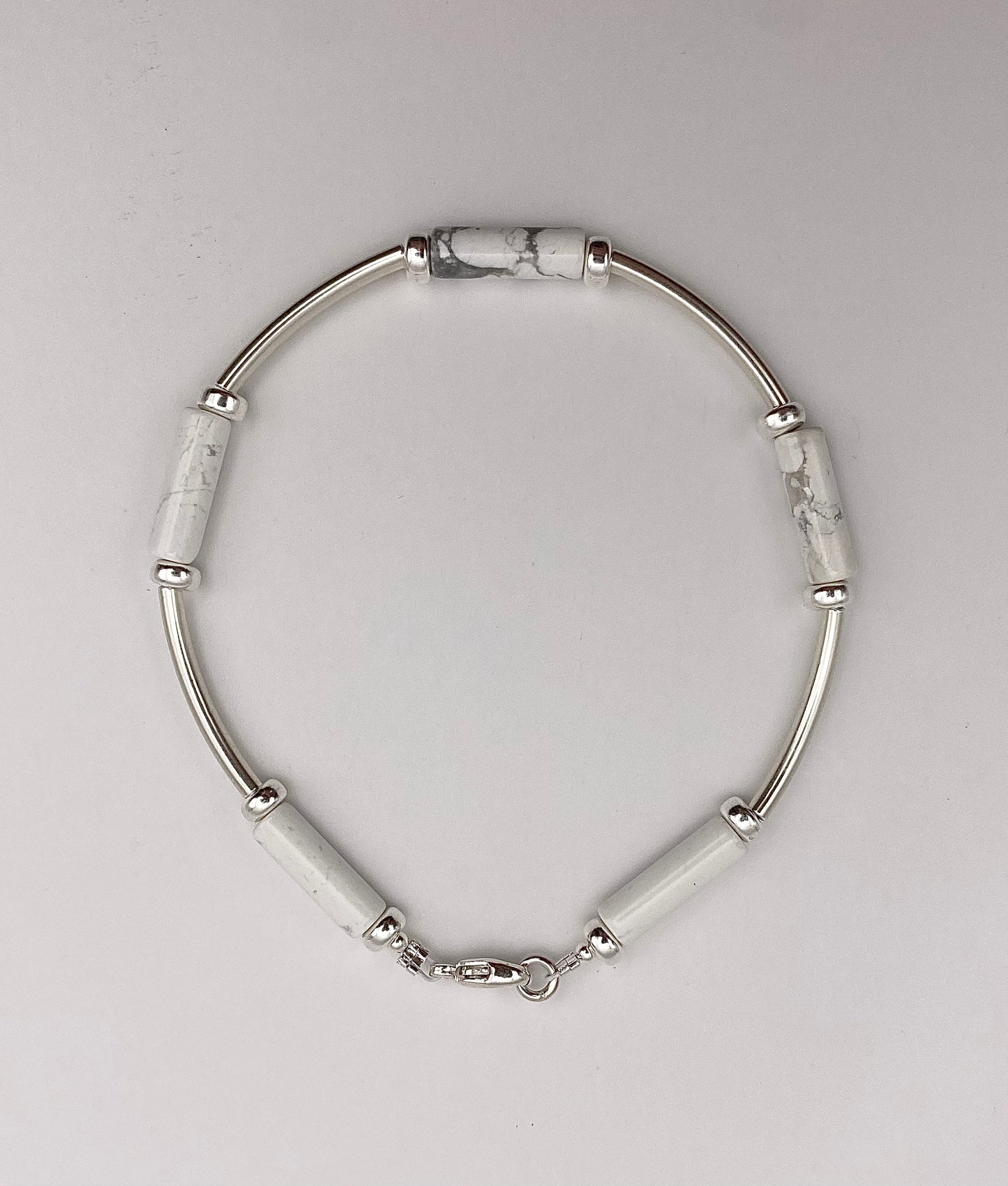 Bracelet Howlite tube + tubes argent 925