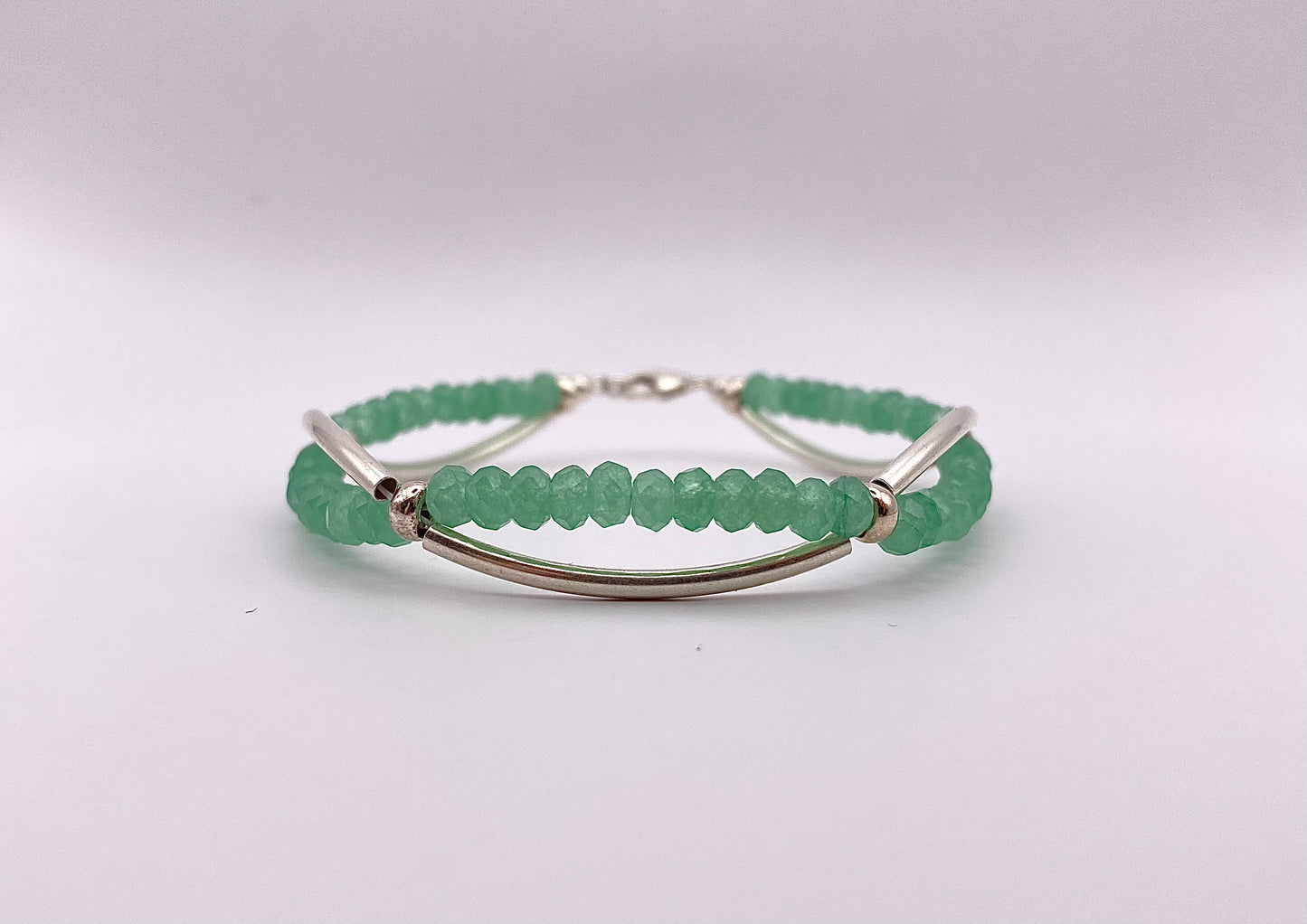 Bracelet Aventurine perles facettes+tubes argent 925