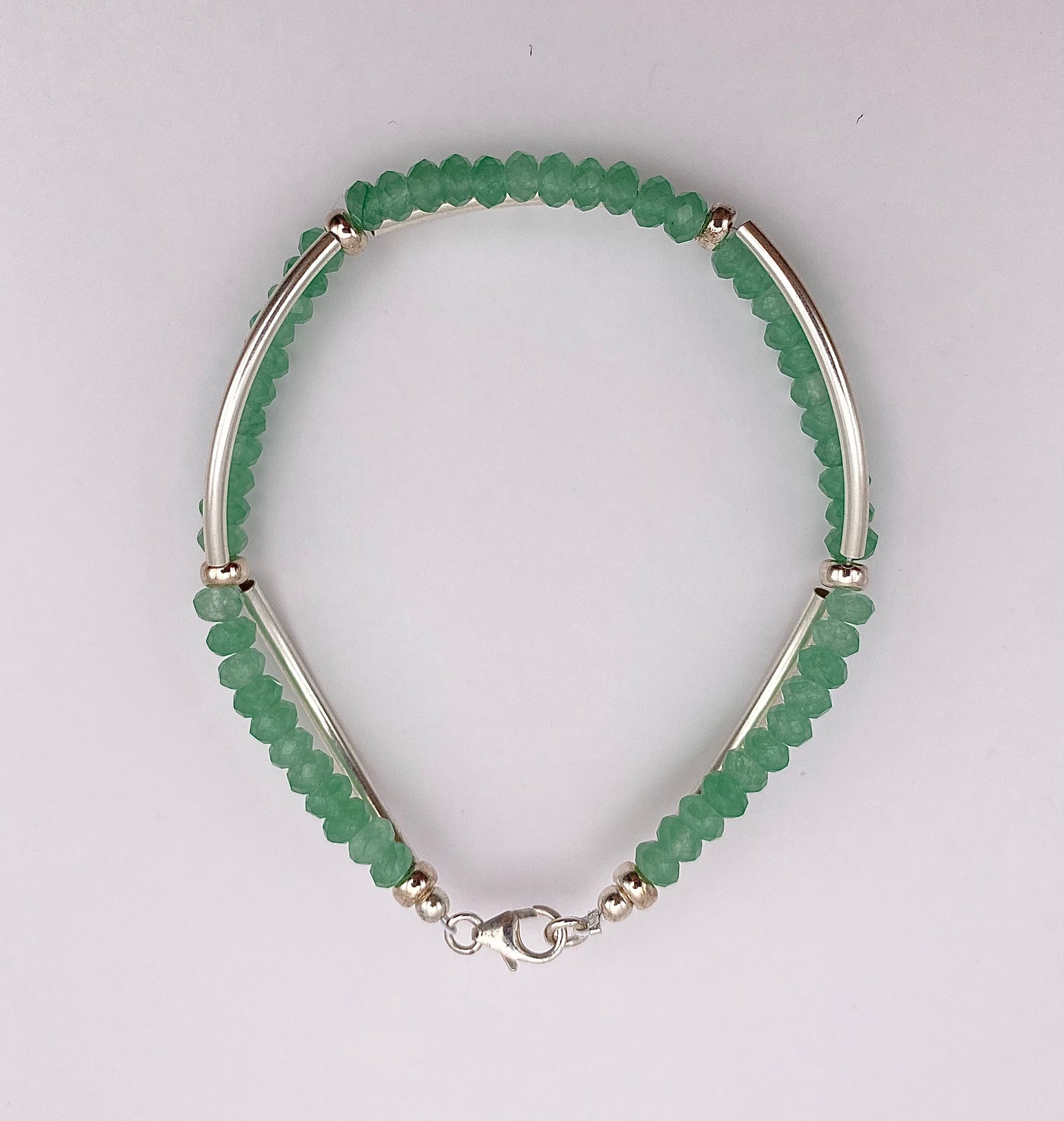 Bracelet Aventurine perles facettes+tubes argent 925