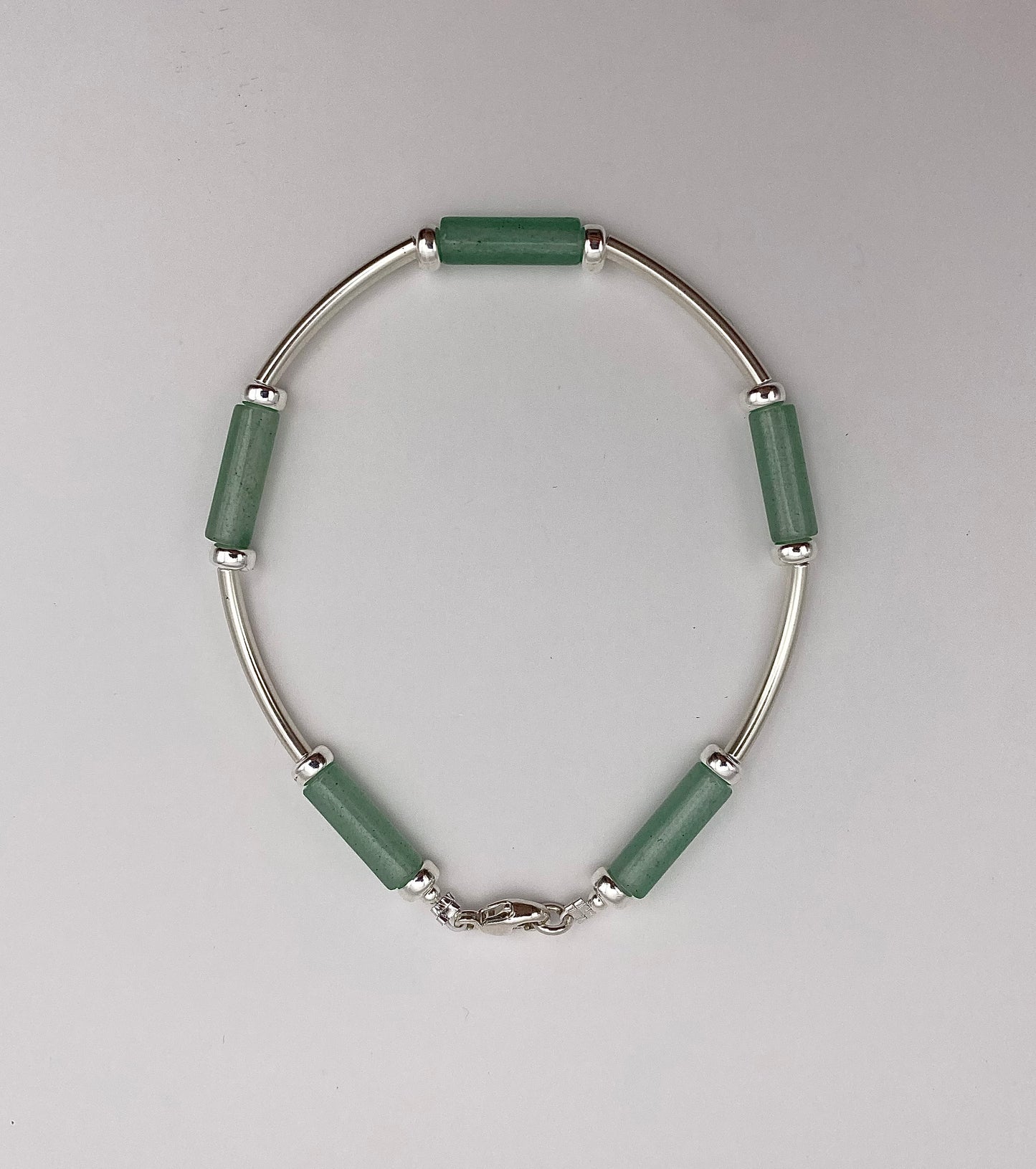 Bracelet aventurine tube + tubes argent 925