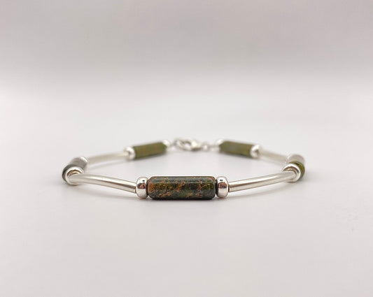 Bracelet Unakite tube + tubes argent 925