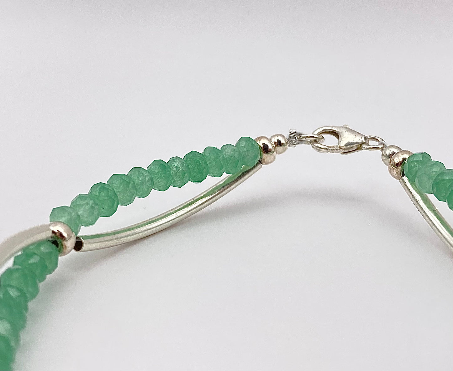 Bracelet Aventurine perles facettes+tubes argent 925