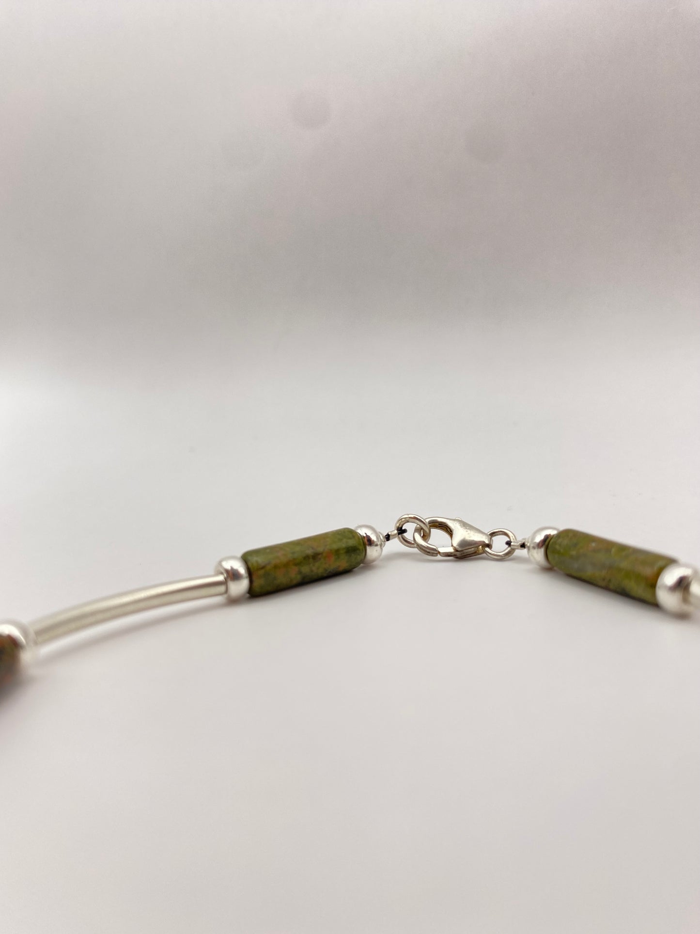 Bracelet Unakite tube + tubes argent 925