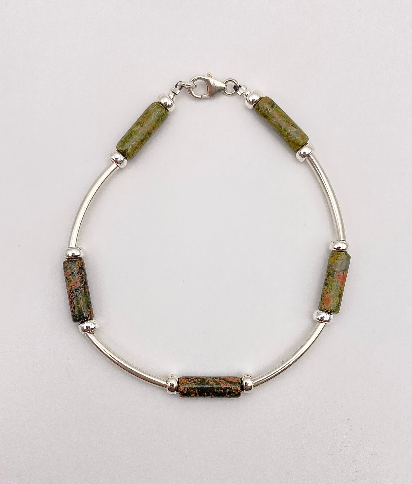 Bracelet Unakite tube + tubes argent 925